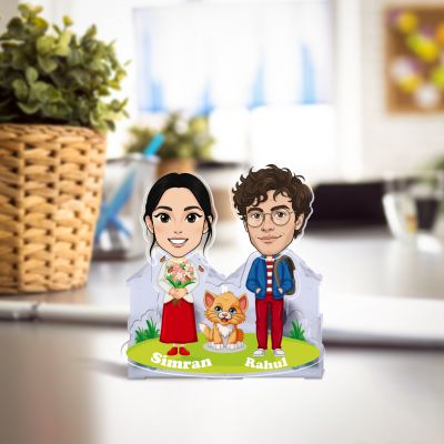 Personalized Couple Bobblehead Caricature Gift for Husband, Wife, Girlfriend, Boyfriend & Friends Solar Powered Moving Head Couple Gift for Birthday (Couple with Cute Pet)